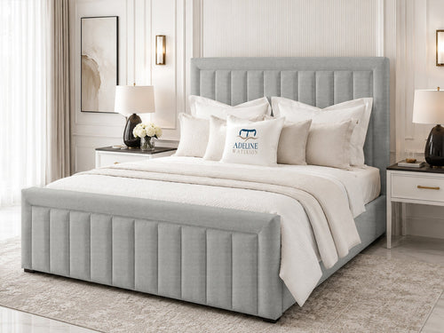 Stanford Channel Upholstered Bed Set with Floor Standing Headboard, Footboard & Storage Upgrade Option