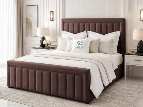 Stanford Channel Upholstered Bed Set with Floor Standing Headboard, Footboard & Storage Upgrade Option