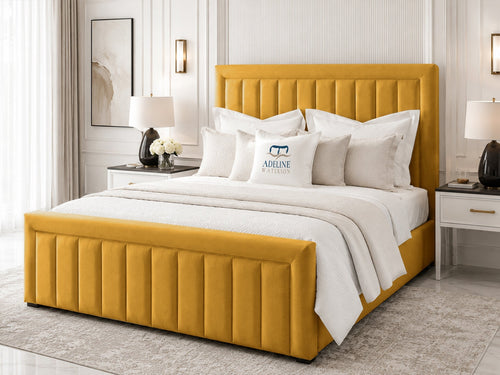 Stanford Channel Upholstered Bed Set with Floor Standing Headboard, Footboard & Storage Upgrade Option