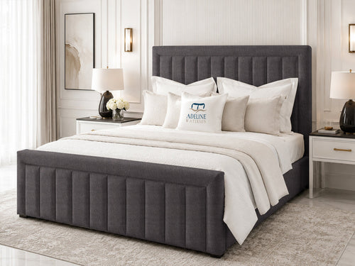 Stanford Channel Upholstered Bed Set with Floor Standing Headboard, Footboard & Storage Upgrade Option