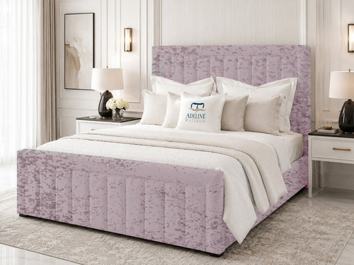 Stanford Channel Upholstered Bed Set with Floor Standing Headboard, Footboard & Storage Upgrade Option