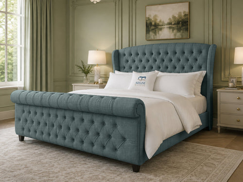 Stirling Wing Chesterfield Sleigh Upholstered Bed Set with Floor Standing Headboard, Footboard & Storage Upgrade Option