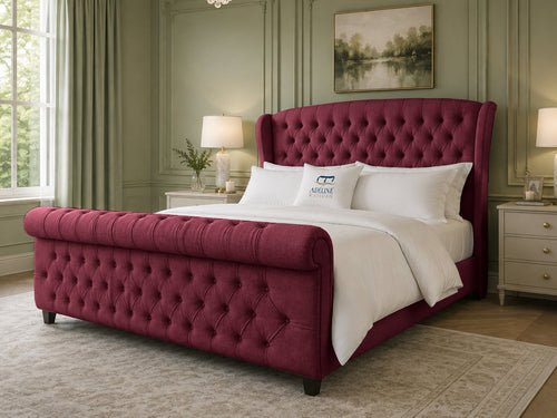 Stirling Wing Chesterfield Sleigh Upholstered Bed Set with Floor Standing Headboard, Footboard & Storage Upgrade Option