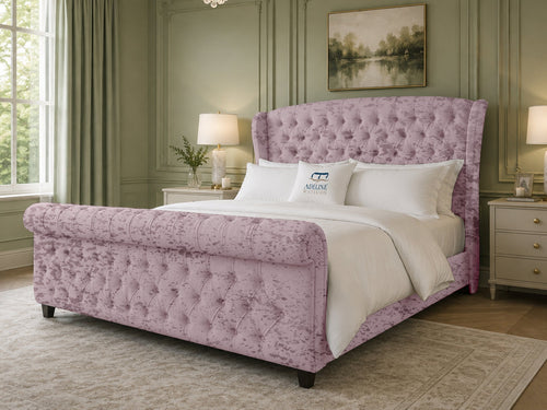 Stirling Wing Chesterfield Sleigh Upholstered Bed Set with Floor Standing Headboard, Footboard & Storage Upgrade Option