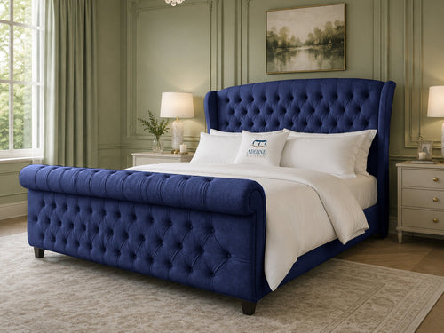 Stirling Wing Chesterfield Sleigh Upholstered Bed Set with Floor Standing Headboard, Footboard & Storage Upgrade Option