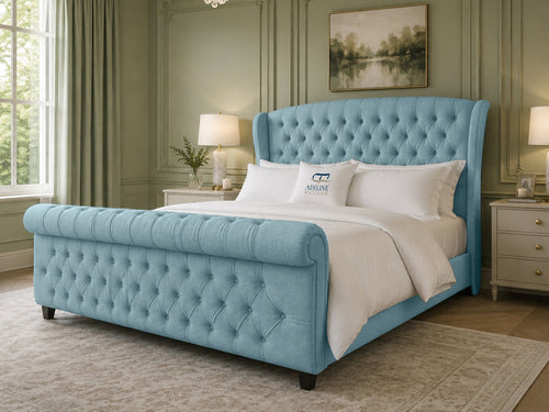 Stirling Wing Chesterfield Sleigh Upholstered Bed Set with Floor Standing Headboard, Footboard & Storage Upgrade Option