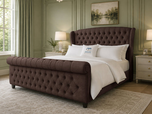 Stirling Wing Chesterfield Sleigh Upholstered Bed Set with Floor Standing Headboard, Footboard & Storage Upgrade Option