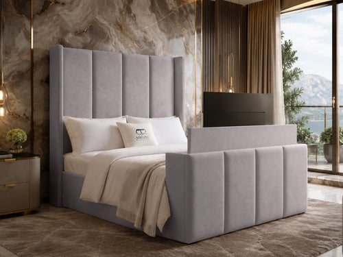 Stratton Block Wing Storage TV Bed Set with End Lift – 48" Floor Standing Headboard