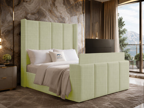 Stratton Block Wing Storage TV Bed Set with End Lift – 48" Floor Standing Headboard