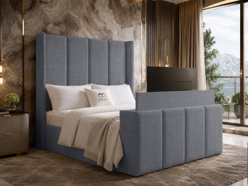 Stratton Block Wing Storage TV Bed Set with End Lift – 48" Floor Standing Headboard
