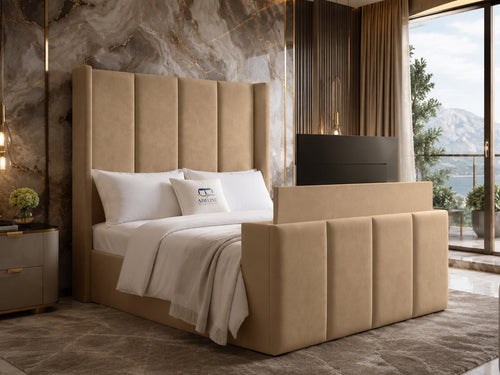 Stratton Block Wing Storage TV Bed Set with End Lift – 48" Floor Standing Headboard