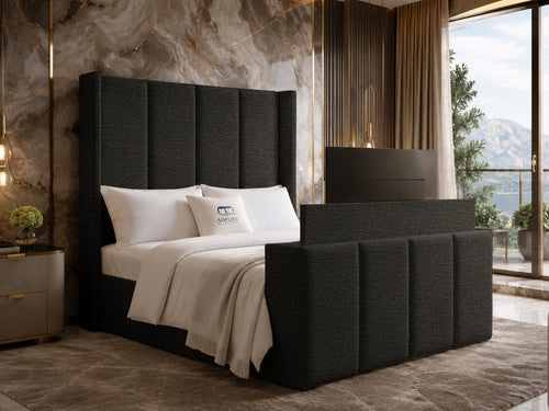 Stratton Block Wing Storage TV Bed Set with End Lift – 48" Floor Standing Headboard