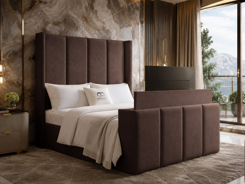Stratton Block Wing Storage TV Bed Set with End Lift – 48" Floor Standing Headboard