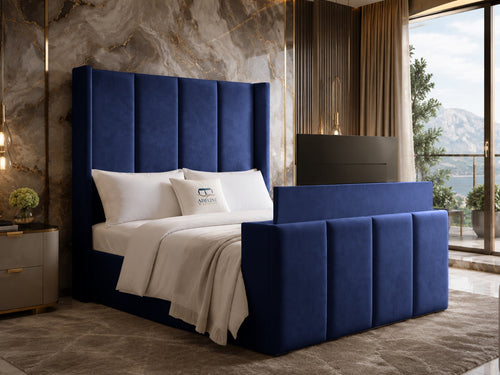 Stratton Block Wing Storage TV Bed Set with End Lift – 48" Floor Standing Headboard