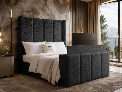 Stratton Block Wing Storage TV Bed Set with End Lift – 54" Floor Standing Headboard