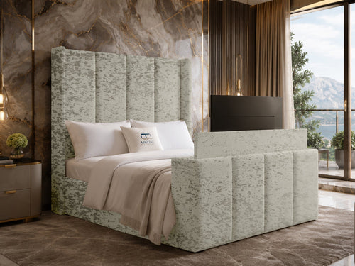 Stratton Block Wing Storage TV Bed Set with End Lift – 54" Floor Standing Headboard