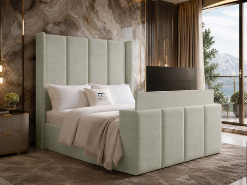 Stratton Block Wing Storage TV Bed Set with End Lift – 54" Floor Standing Headboard