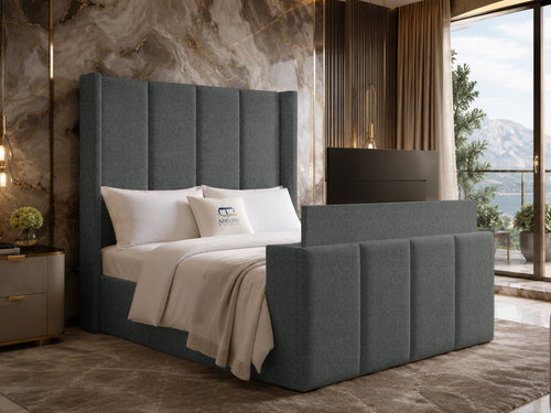 Stratton Block Wing Storage TV Bed Set with End Lift – 54" Floor Standing Headboard