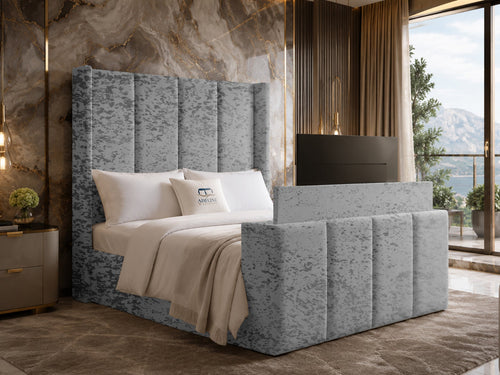 Stratton Block Wing Storage TV Bed Set with End Lift – 54" Floor Standing Headboard