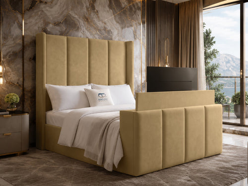 Stratton Block Wing Storage TV Bed Set with End Lift – 54" Floor Standing Headboard