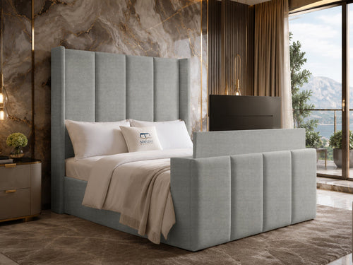 Stratton Block Wing Storage TV Bed Set with End Lift – 54" Floor Standing Headboard