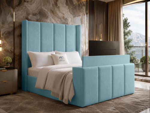 Stratton Block Wing Storage TV Bed Set with End Lift – 54" Floor Standing Headboard