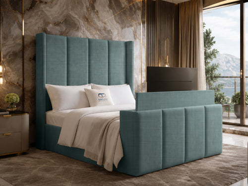 Stratton Block Wing Storage TV Bed Set with End Lift – 60" Floor Standing Headboard