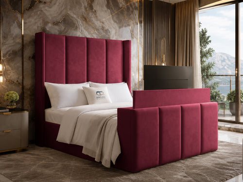 Stratton Block Wing Storage TV Bed Set with End Lift – 60" Floor Standing Headboard