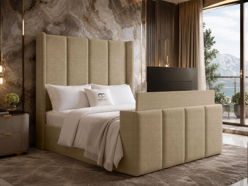 Stratton Block Wing Storage TV Bed Set with End Lift – 60" Floor Standing Headboard