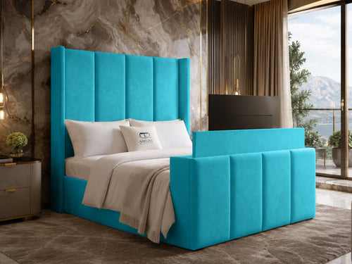 Stratton Block Wing Storage TV Bed Set with End Lift – 60" Floor Standing Headboard