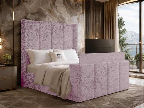 Stratton Block Wing Storage TV Bed Set with End Lift – 60" Floor Standing Headboard