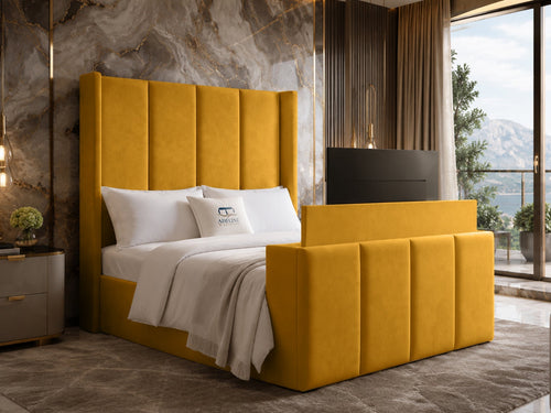 Stratton Block Wing Storage TV Bed Set with End Lift – 60" Floor Standing Headboard