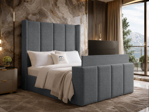 Stratton Block Wing Storage TV Bed Set with End Lift – 60" Floor Standing Headboard