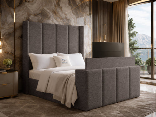 Stratton Block Wing Storage TV Bed Set with End Lift – 60" Floor Standing Headboard