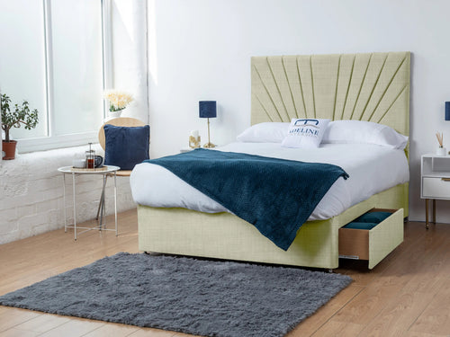Sunset Sunburst Channel Divan Bed Set with Storage Drawers, Floor Standing Headboard & Footboard