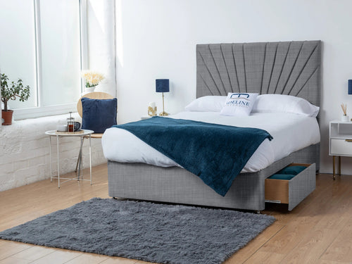Sunset Sunburst Channel Divan Bed Set with Storage Drawers, Floor Standing Headboard & Footboard