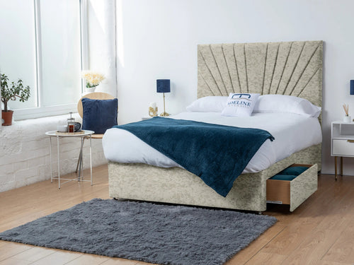 Sunset Sunburst Channel Divan Bed Set with Storage Drawers, Floor Standing Headboard & Footboard