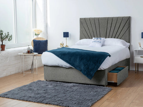 Sunset Sunburst Channel Divan Bed Set with Storage Drawers, Floor Standing Headboard & Footboard