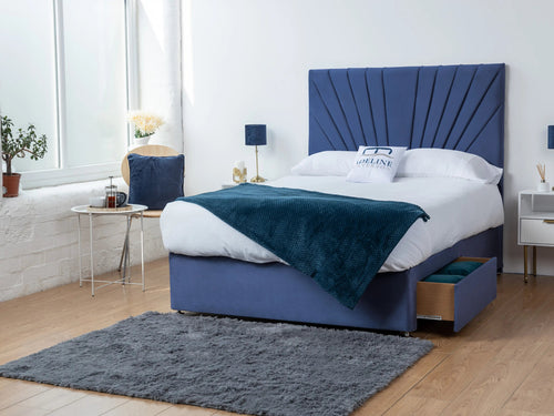 Sunset Sunburst Channel Divan Bed Set with Storage Drawers, Floor Standing Headboard & Footboard
