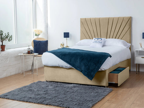 Sunset Sunburst Channel Divan Bed Set with Storage Drawers, Floor Standing Headboard & Footboard