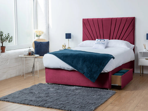 Sunset Sunburst Channel Divan Bed Set with Storage Drawers, Floor Standing Headboard & Footboard