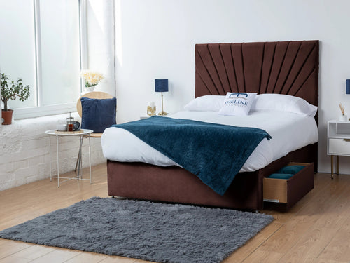 Sunset Sunburst Channel Divan Bed Set with Storage Drawers, Floor Standing Headboard & Footboard