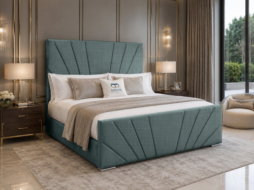 Sydney Sunburst Channel Wingback Upholstered Bed Set with Floor Standing Headboard, Footboard & Storage Upgrade Option