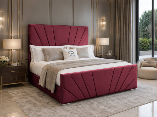 Sydney Sunburst Channel Wingback Upholstered Bed Set with Floor Standing Headboard, Footboard & Storage Upgrade Option