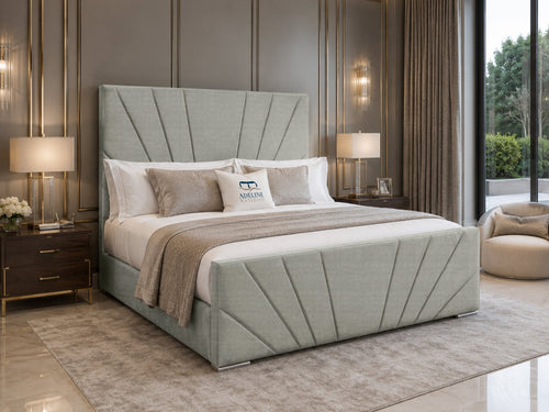 Sydney Sunburst Channel Wingback Upholstered Bed Set with Floor Standing Headboard, Footboard & Storage Upgrade Option