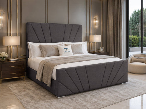 Sydney Sunburst Channel Wingback Upholstered Bed Set with Floor Standing Headboard, Footboard & Storage Upgrade Option