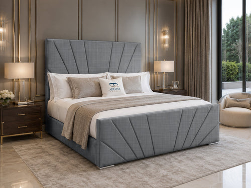 Sydney Sunburst Channel Wingback Upholstered Bed Set with Floor Standing Headboard, Footboard & Storage Upgrade Option