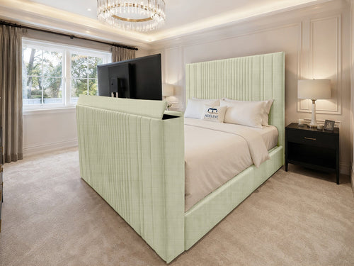 Ashton Fine Vertical Channel Storage TV Bed Set with End Lift – 48" Floor Standing Headboard
