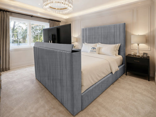 Ashton Fine Vertical Channel Storage TV Bed Set with End Lift – 48" Floor Standing Headboard