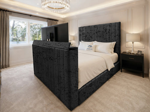 Ashton Fine Vertical Channel Storage TV Bed Set with End Lift – 48" Floor Standing Headboard